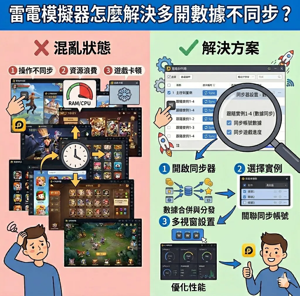 雷電模擬器怎麼解決多開數據不同步？